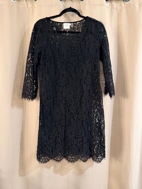 hd in paris black lace dress HD in Paris Anthropologie Black/Beige Lace Dress, Lined, Size M